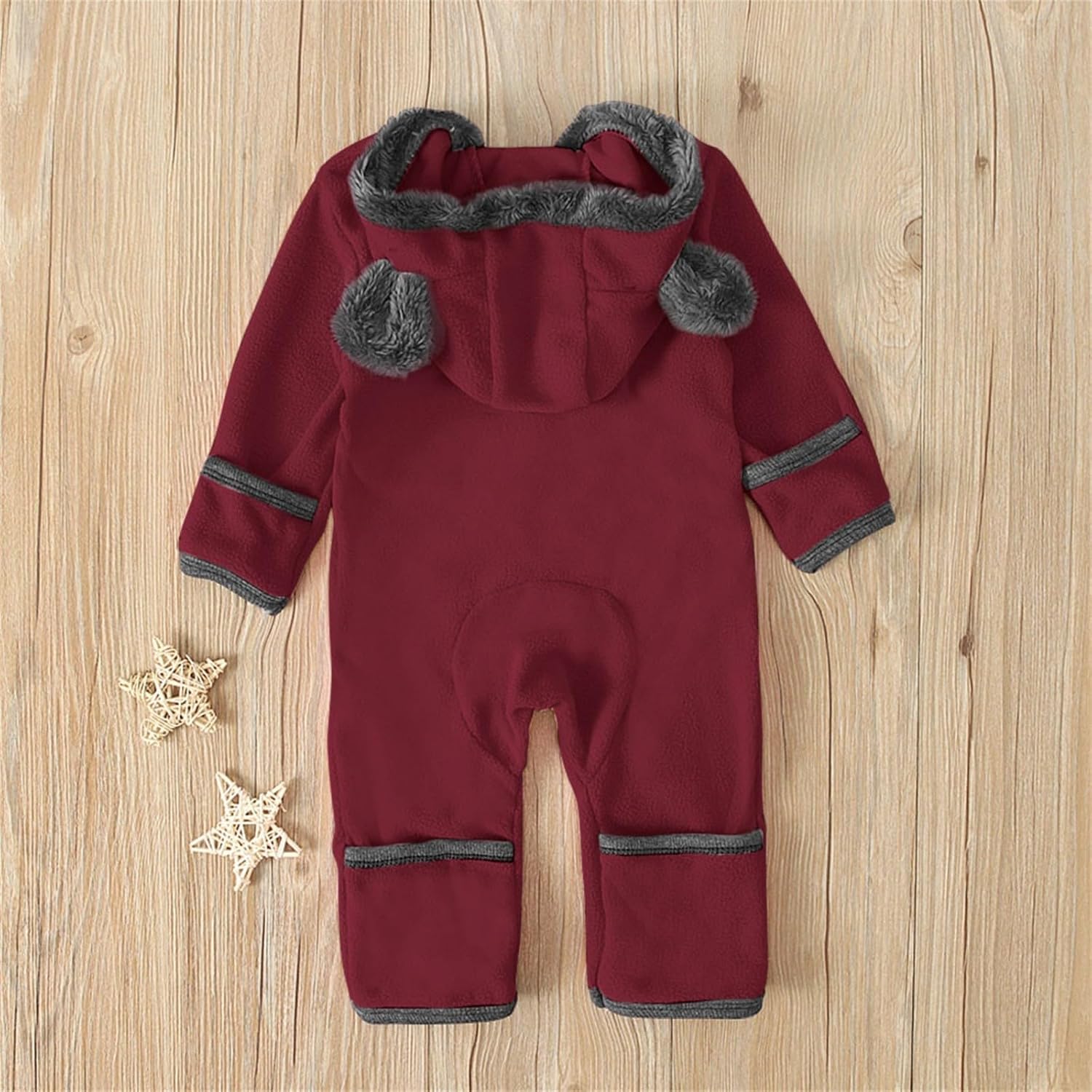 Newborn Baby Fleece Footed Jumpsuit with Bear Ear Hood
