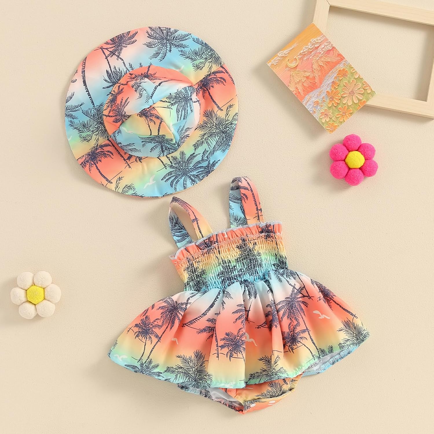 Adorable Baby Girl Summer Floral Romper with Sun Hat