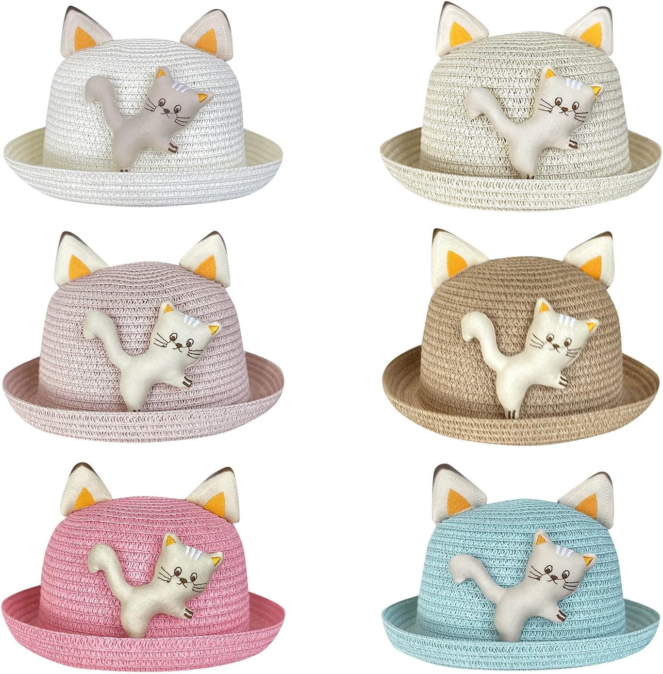 Childrens Summer Cat Style Straw Hat for Girls Boys UPF 50