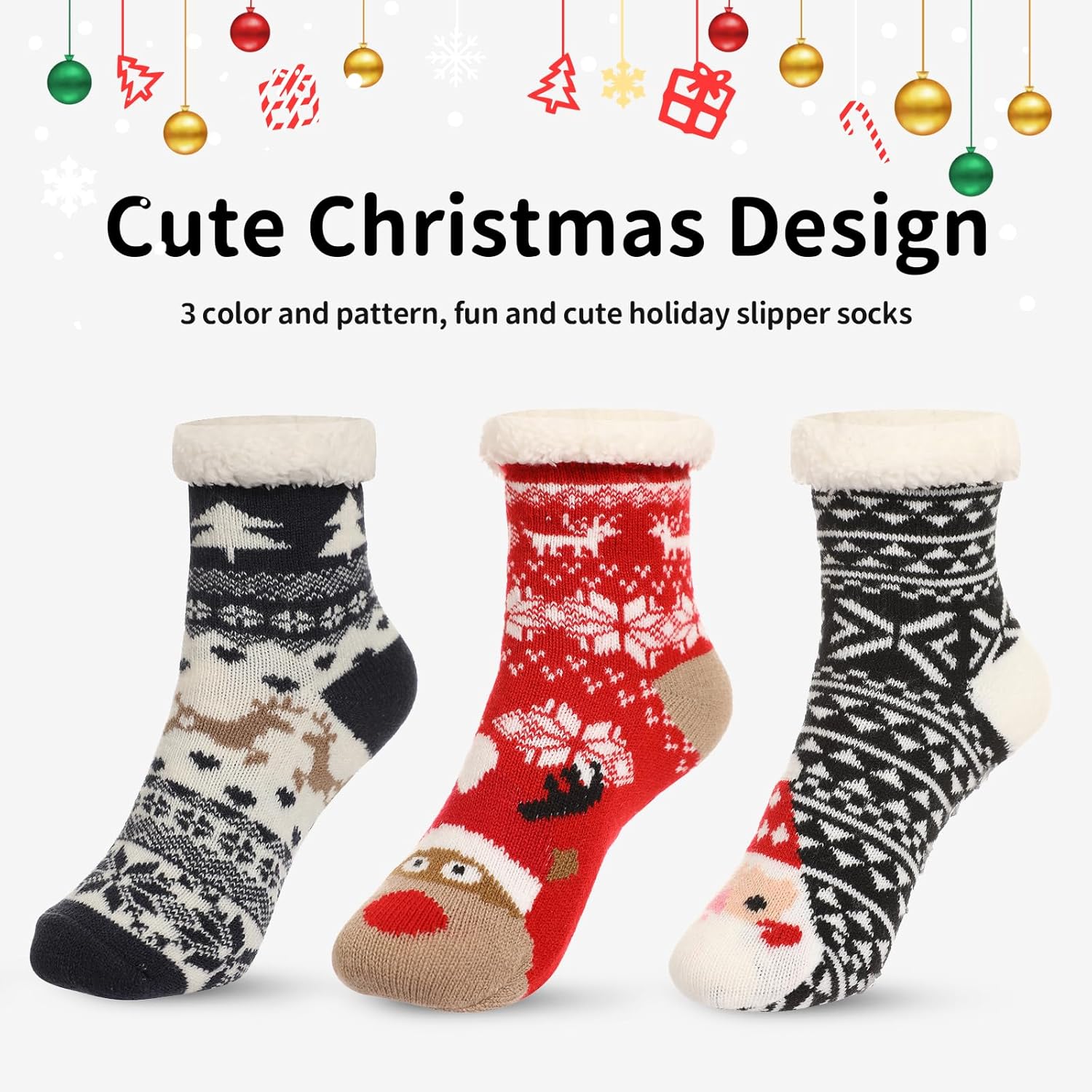 Caudblor 3-Pair Festive Slipper Socks for Kids