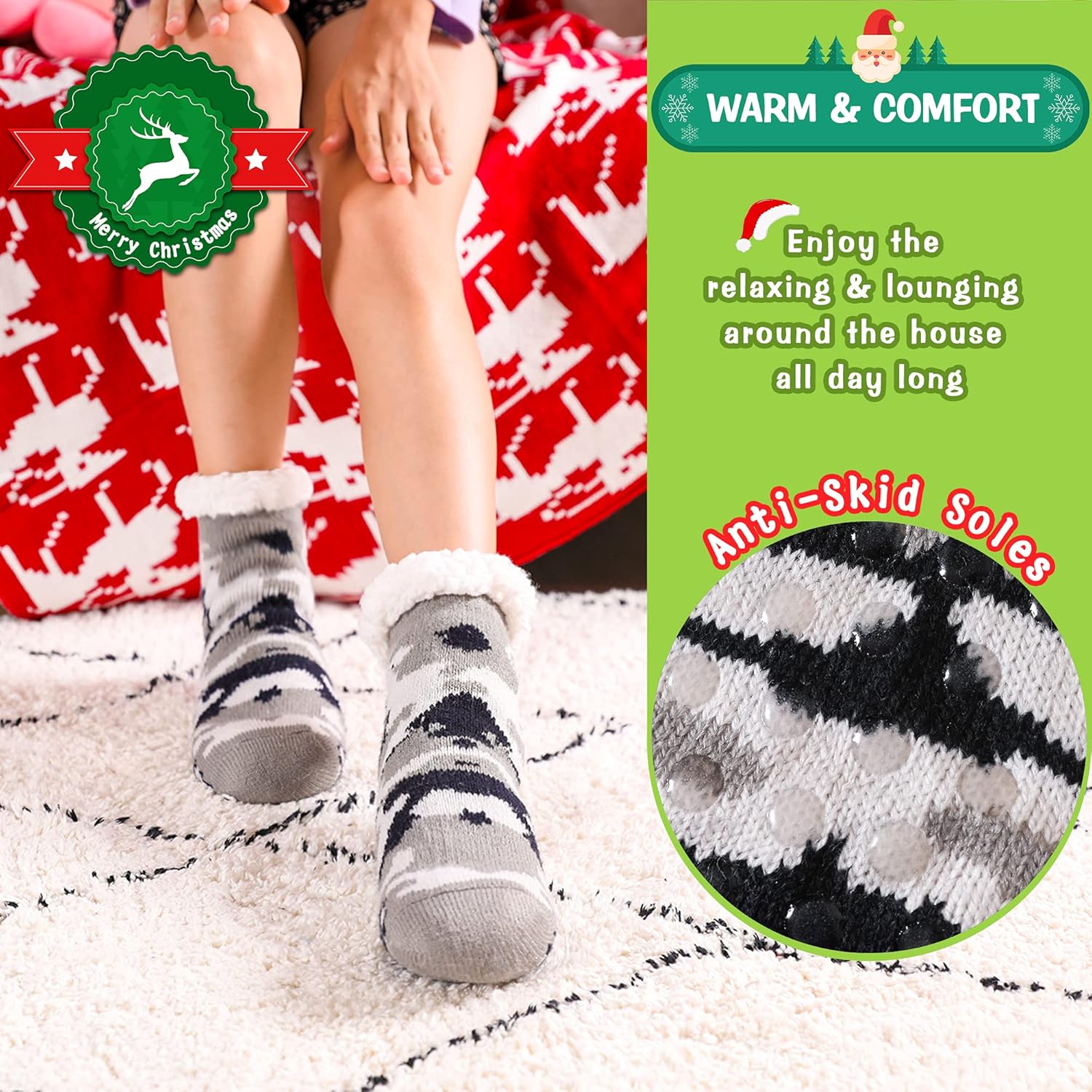 DoSmart Kids Fuzzy Slipper Socks Warm Thick Fleece Lined