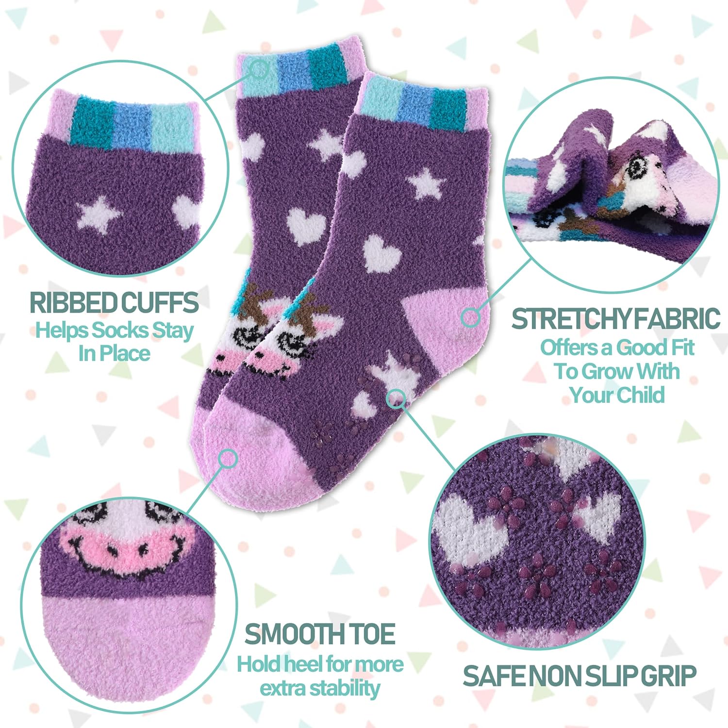 LINEMIN Kids Fuzzy Socks 6 Pairs Non-Slip Warm