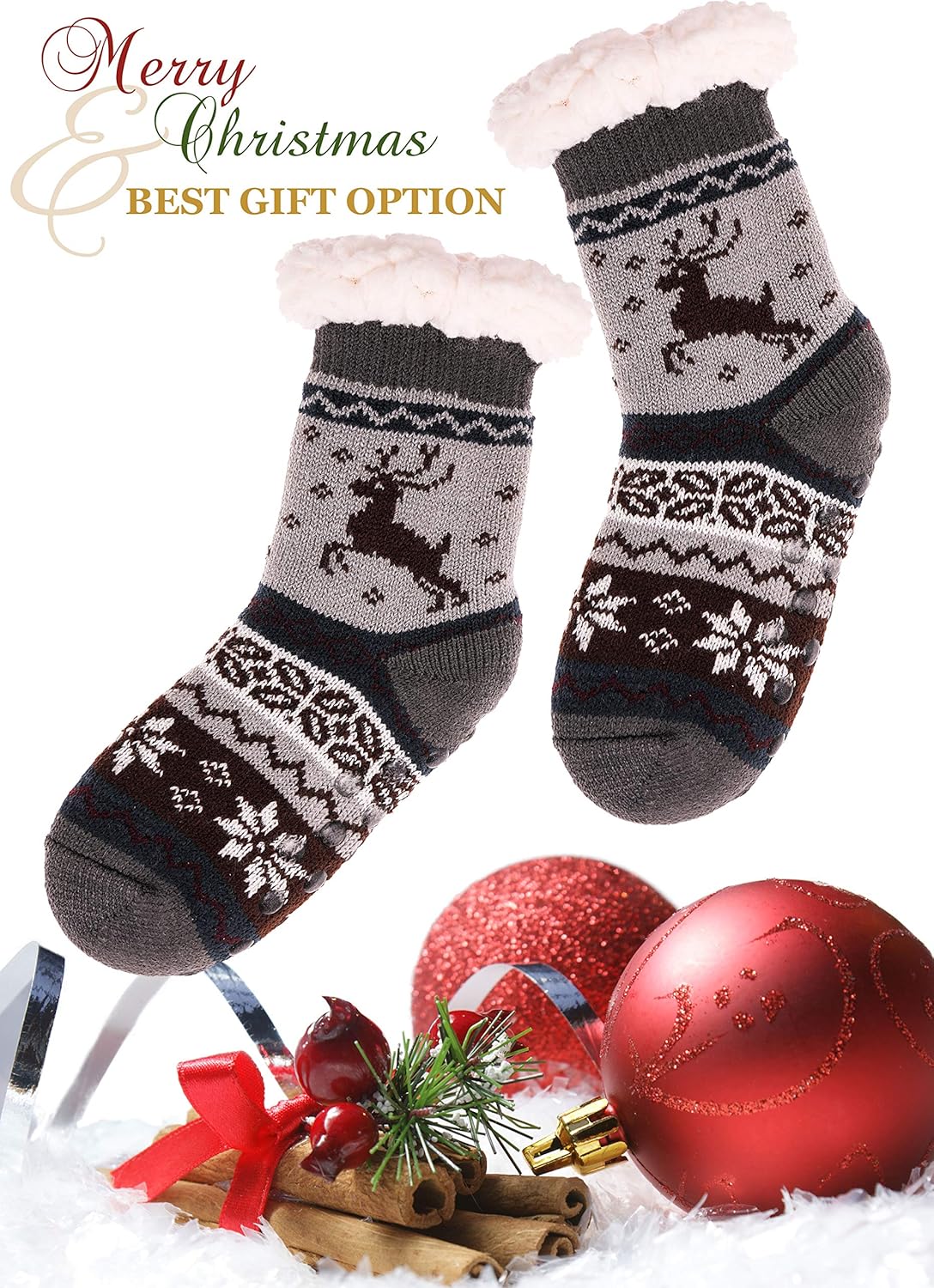MOGGEI Fuzzy Slipper Socks for Kids Warm Cozy Anti-Slip Gift