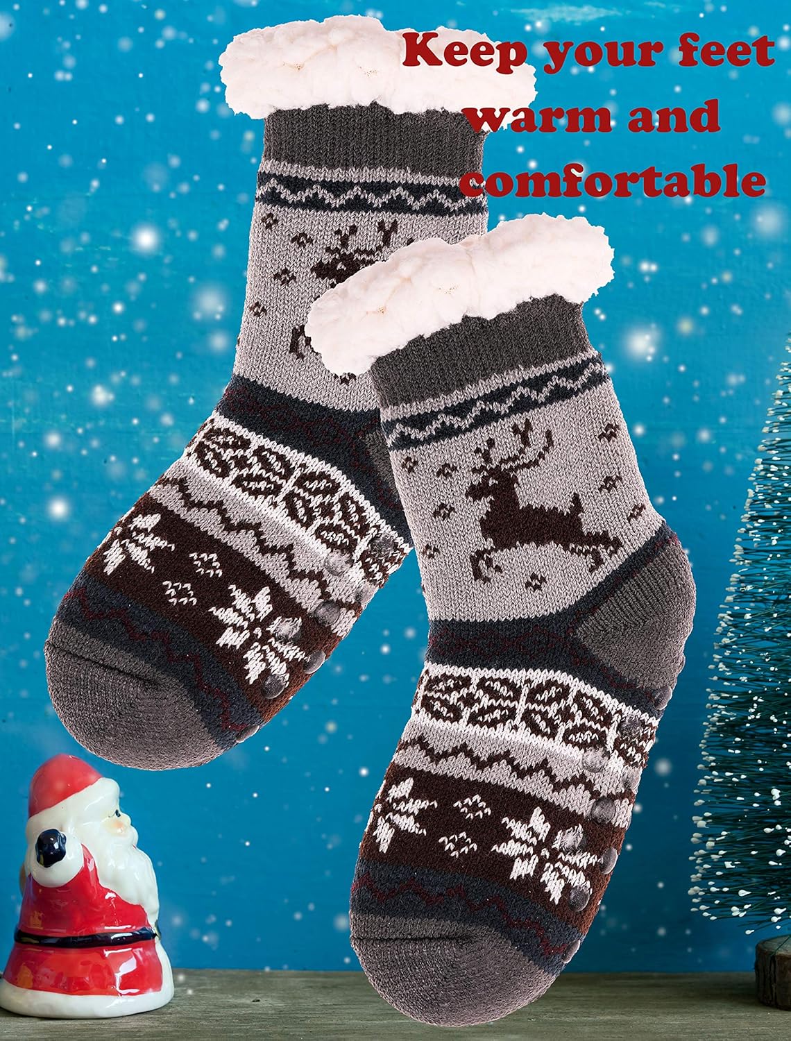 MOGGEI Fuzzy Slipper Socks for Kids Warm Cozy Anti-Slip Gift