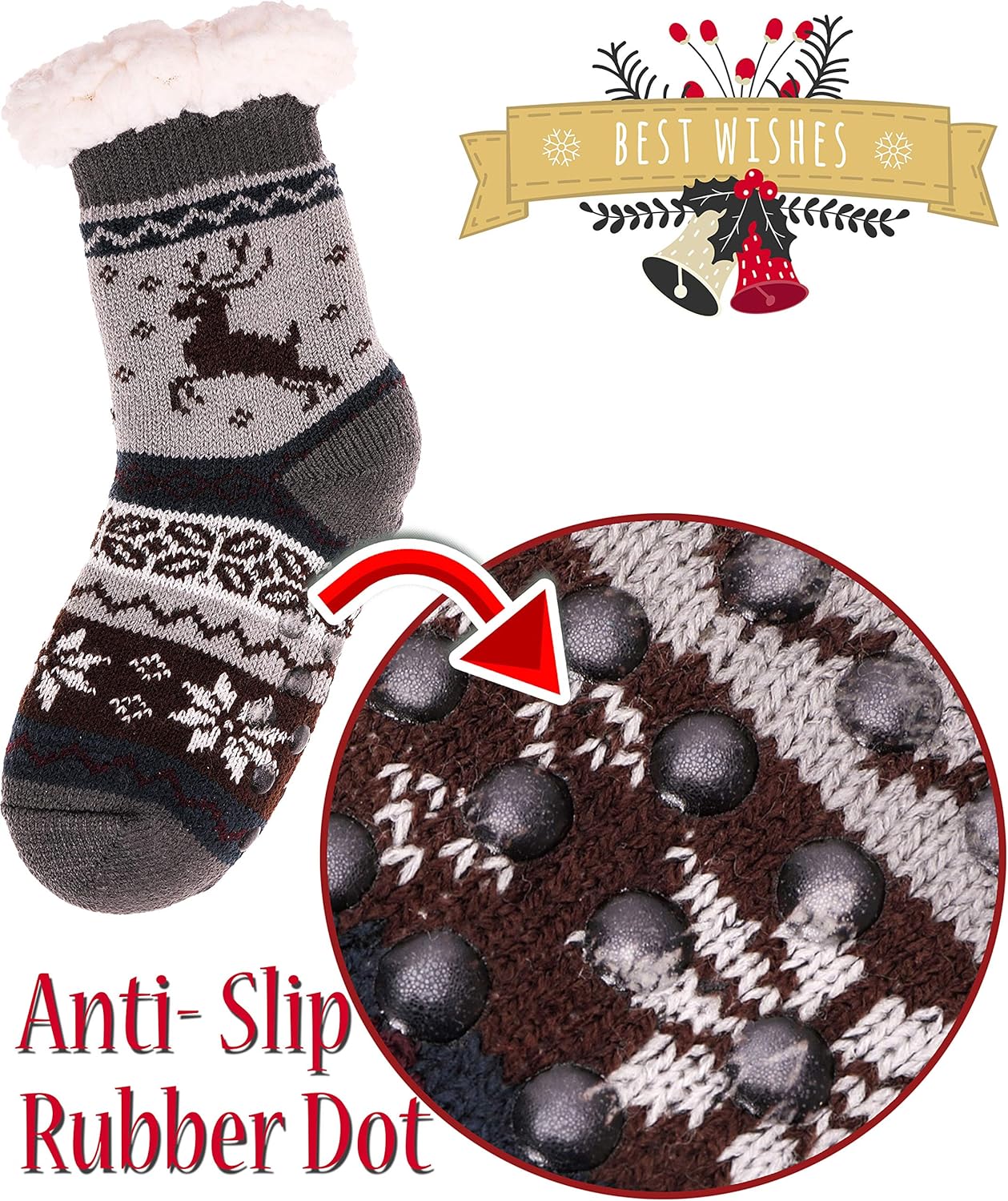 MOGGEI Fuzzy Slipper Socks for Kids Warm Cozy Anti-Slip Gift