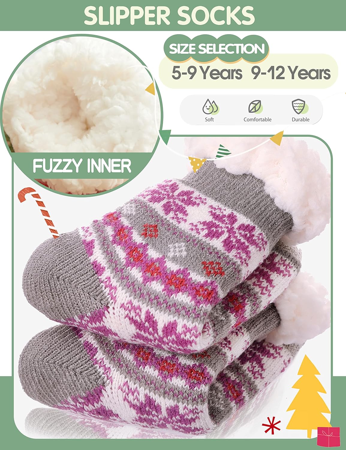 MOGGEI Fluffy Fleece Lined Winter Slipper Socks for Kids 1