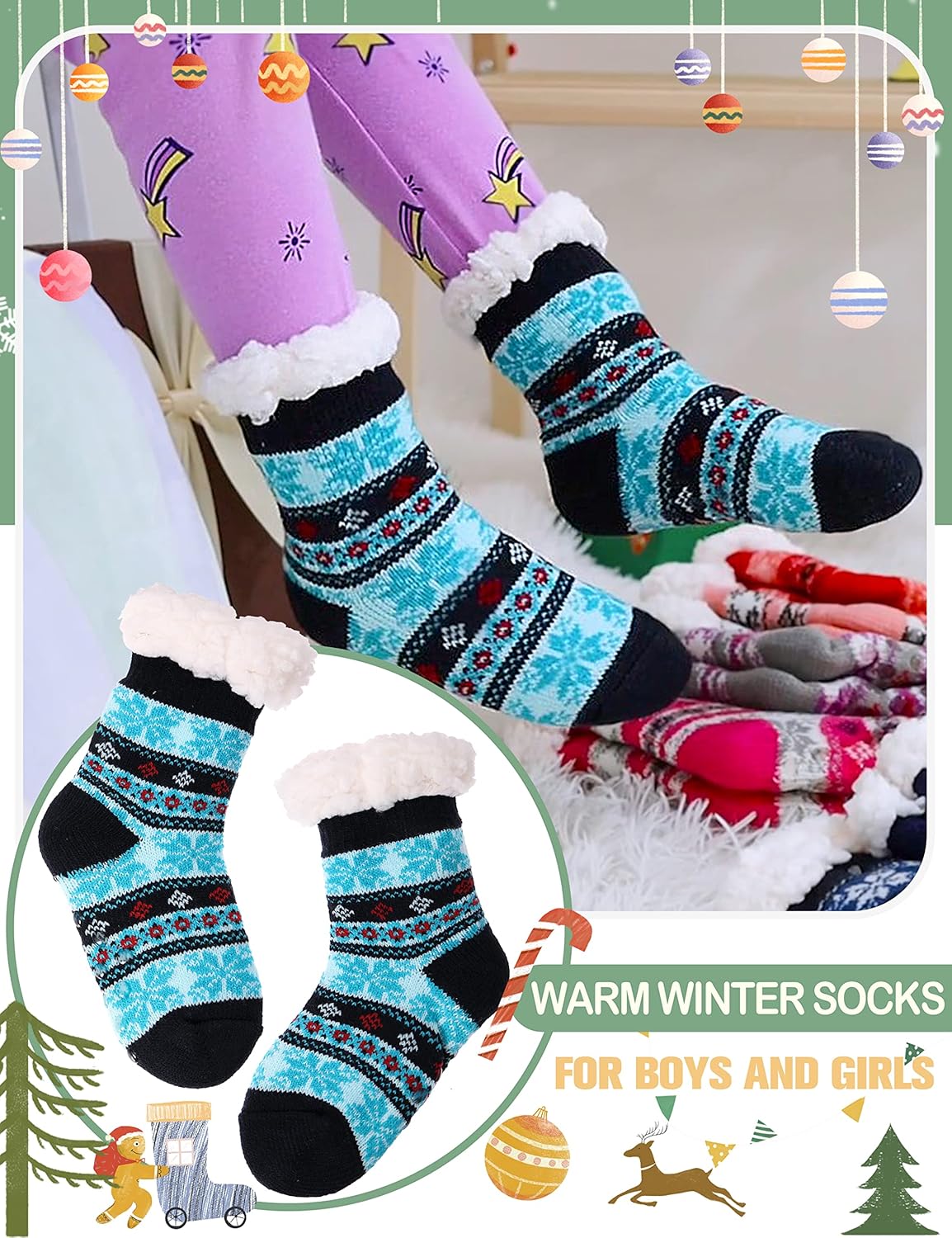 MOGGEI - Warm Plush Sherpa Fuzzy Socks for Kids Adults