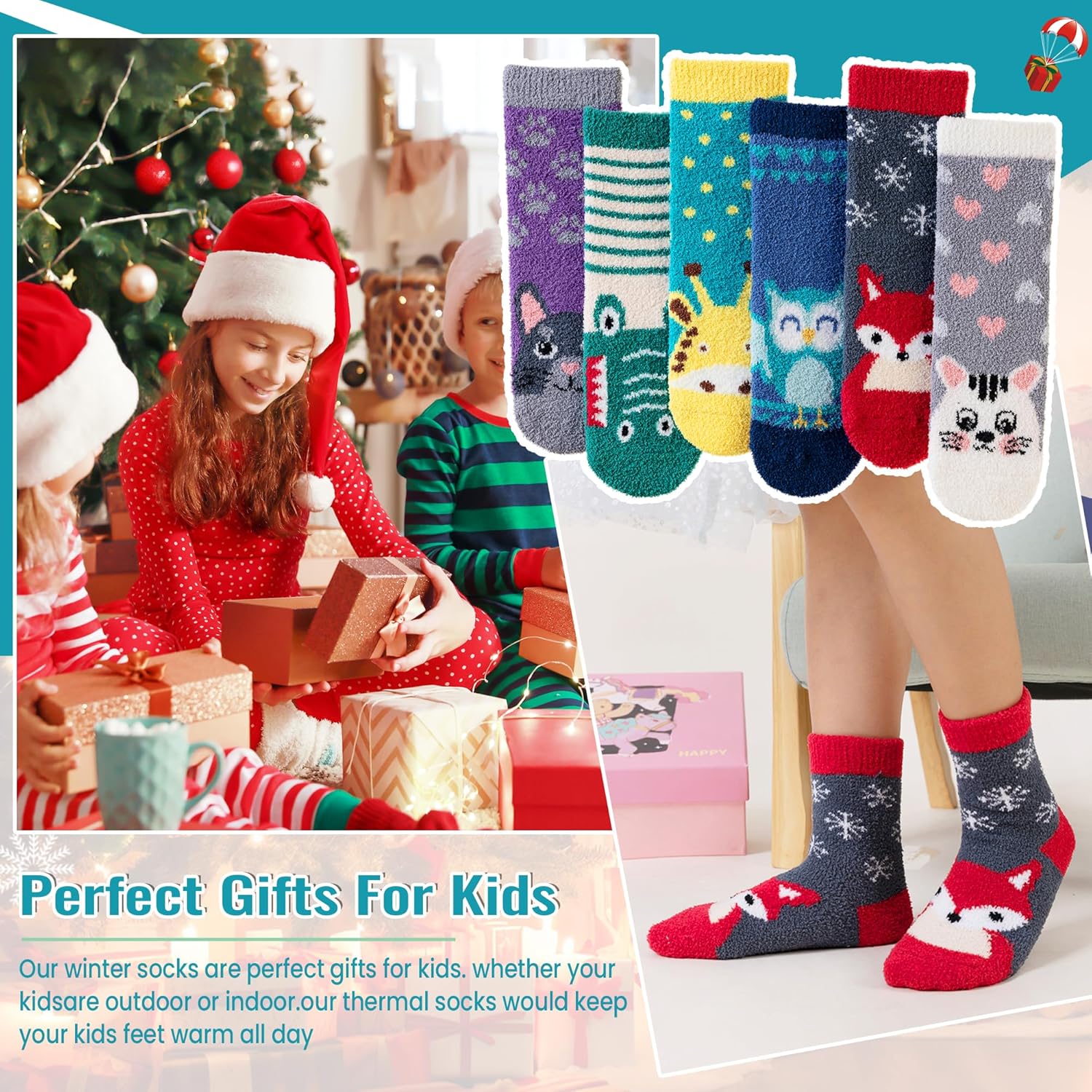 Eecom Kids Fuzzy Slipper Socks with Grips