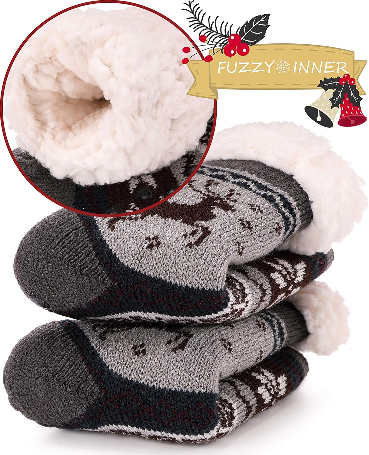MOGGEI Fuzzy Slipper Socks for Kids Warm Cozy Anti-Slip Gift