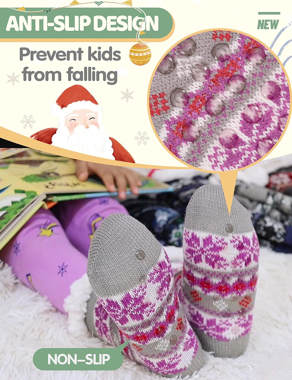 MOGGEI Fluffy Fleece Lined Winter Slipper Socks for Kids 1